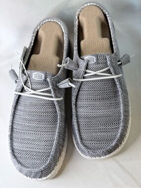 Hey Dude Wendy Stretch Sox Light Grey Knit Slip-On Loafers Women’s Size 9 New
